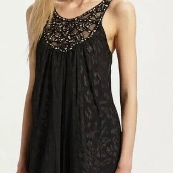 BCBGMaxazria Womens 0 Black Anika Silk Party Dress Gold Crystals Beaded IML6N481 - Picture 1 of 13